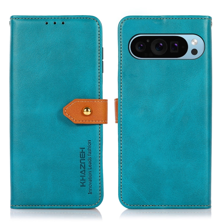 For Google Pixel 9 KHAZNEH Dual-color Cowhide Texture Flip Leather Phone Case(Blue) - Google Cases by buy2fix | Online Shopping UK | buy2fix