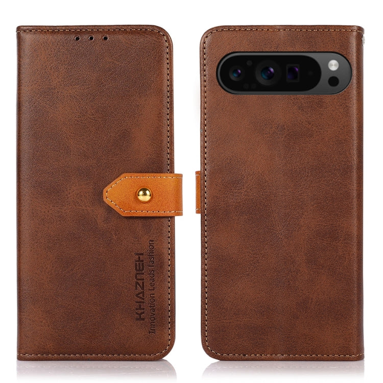 For Google Pixel 9 Pro KHAZNEH Dual-color Cowhide Texture Flip Leather Phone Case(Brown) - Google Cases by buy2fix | Online Shopping UK | buy2fix