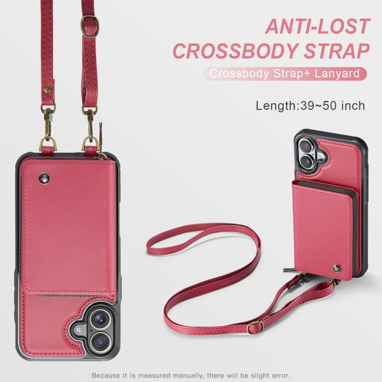 For iPhone 16 JEEHOOD C22 Series Zipper Wallet Leather Phone Case with Dual Lanyard(Red) - iPhone 16 Cases by JEEHOOD | Online Shopping UK | buy2fix