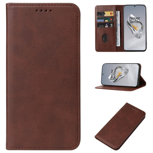 For OnePlus 12 Magnetic Closure Leather Phone Case(Brown) - OnePlus Cases by buy2fix | Online Shopping UK | buy2fix