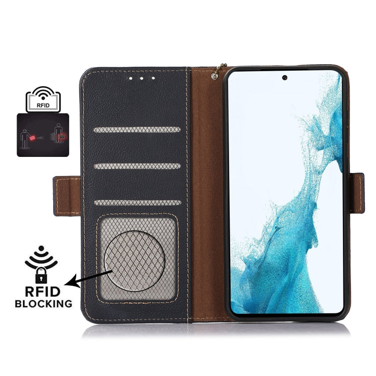 For Google Pixel 9 Pro Side-Magnetic TJ Genuine Leather RFID Phone Case(Blue) - Google Cases by buy2fix | Online Shopping UK | buy2fix