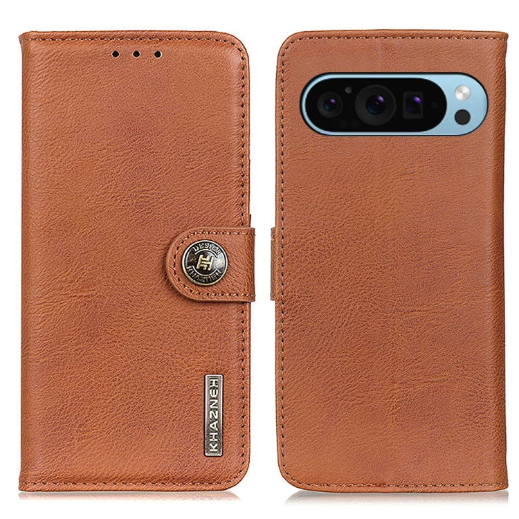 For Google Pixel 9 KHAZNEH Cowhide Texture Horizontal Flip Leather Phone Case(Brown) - Google Cases by buy2fix | Online Shopping UK | buy2fix