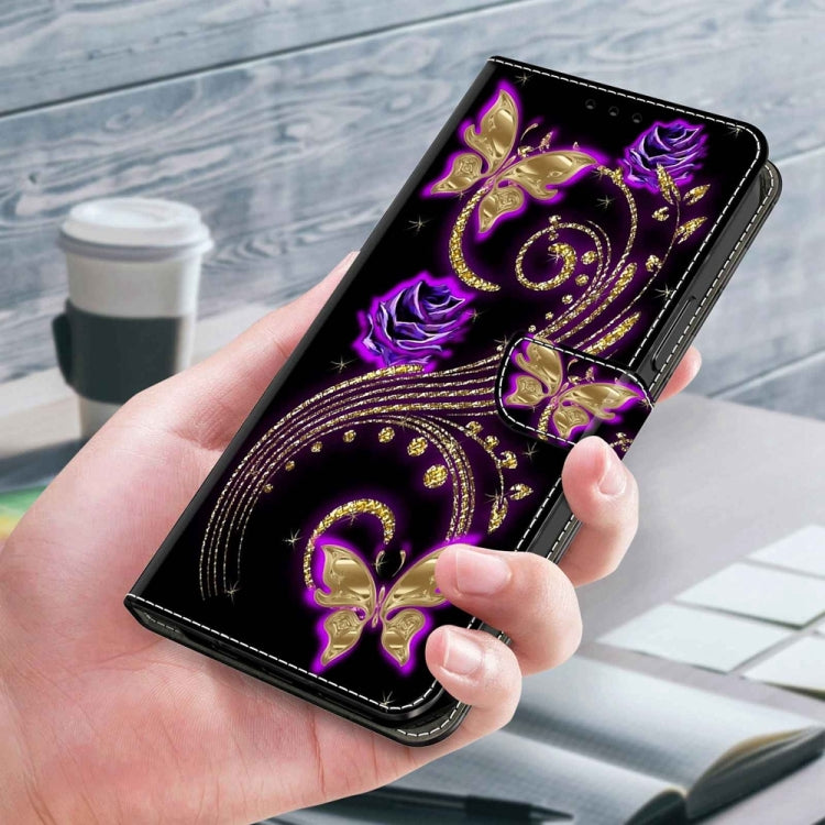 For Motorola Moto G54 Crystal 3D Shockproof Protective Leather Phone Case(Purple Flower Butterfly) - Motorola Cases by buy2fix | Online Shopping UK | buy2fix