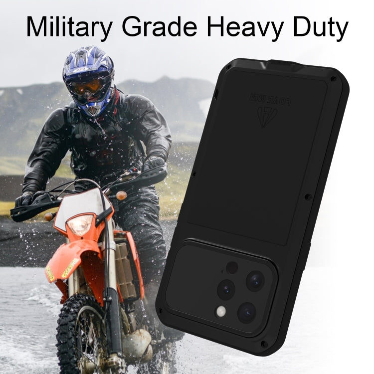 For iPhone 16 Pro Max LOVE MEI Metal Shockproof Life Waterproof Dustproof Phone Case(Black) - iPhone 16 Pro Max Tempered Glass by LOVE MEI | Online Shopping UK | buy2fix