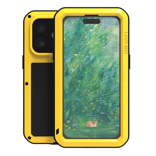 For iPhone 16 LOVE MEI Metal Shockproof Life Waterproof Dustproof Phone Case(Yellow) - iPhone 16 Cases by LOVE MEI | Online Shopping UK | buy2fix