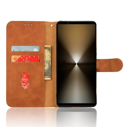 For Sony Xperia 1 VI 2024 Skin Feel Magnetic Flip Leather Phone Case(Brown) - Sony Cases by buy2fix | Online Shopping UK | buy2fix