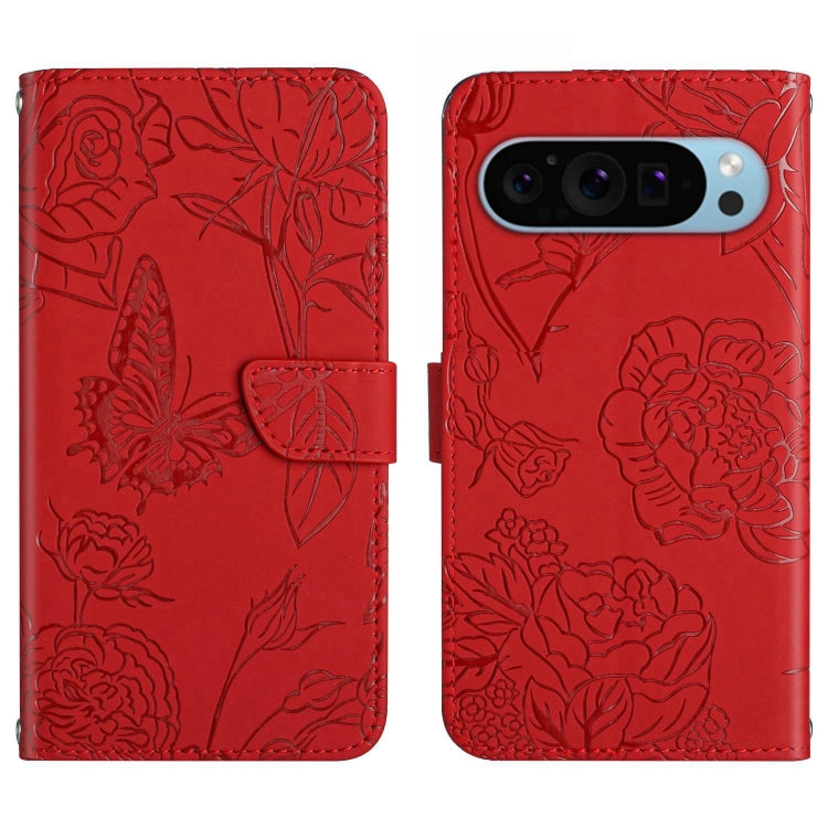 For Google Pixel 9 Skin Feel Butterfly Embossed Flip Leather Phone Case(Red) - Google Cases by buy2fix | Online Shopping UK | buy2fix