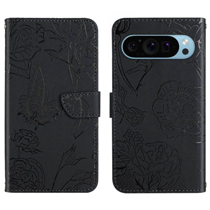 For Google Pixel 9 Pro XL Skin Feel Butterfly Embossed Flip Leather Phone Case(Black) - Google Cases by buy2fix | Online Shopping UK | buy2fix