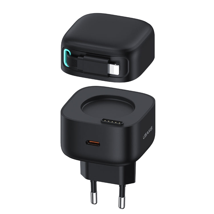 USAMS US-CC209 SMF Series PD35W 8 Pin + Type-C Dual Port GaN Fast Charger, EU Plug(Black) - USB Charger by USAMS | Online Shopping UK | buy2fix