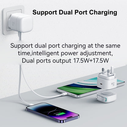 USAMS US-CC211 SMF Series PD35W 8 Pin + Type-C Dual Port GaN Fast Charger, UK Plug(White) - USB Charger by USAMS | Online Shopping UK | buy2fix