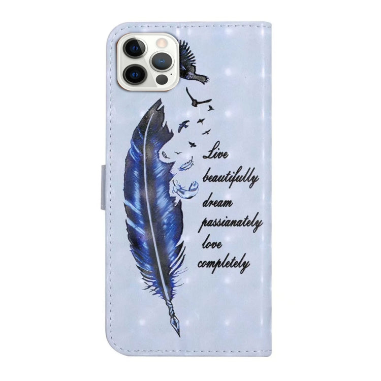 For iPhone 16 Pro Oil Embossed 3D Drawing Leather Phone Case(Blue Feather) - iPhone 16 Pro Cases by buy2fix | Online Shopping UK | buy2fix