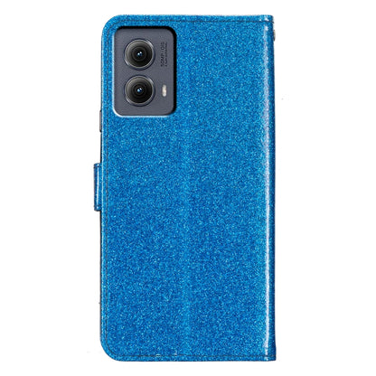 For Motorola Edge 2024 Glitter Powder Flip Leather Phone Case(Blue) - Motorola Cases by buy2fix | Online Shopping UK | buy2fix