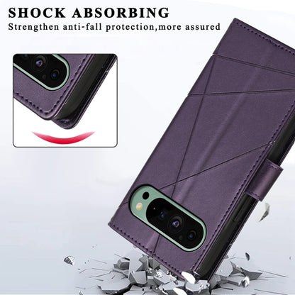 For Google Pixel 9 PU Genuine Leather Texture Embossed Line Phone Case(Purple) - Google Cases by buy2fix | Online Shopping UK | buy2fix