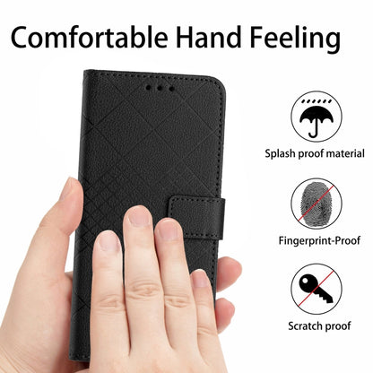 For iPhone 16 Rhombic Grid Texture Leather Phone Case(Black) - iPhone 16 Cases by buy2fix | Online Shopping UK | buy2fix