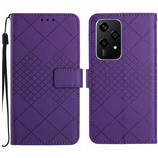 For Honor 200 Lite Rhombic Grid Texture Leather Phone Case(Purple) - Honor Cases by buy2fix | Online Shopping UK | buy2fix