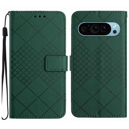 For Google Pixel 9 Rhombic Grid Texture Leather Phone Case(Green) - Google Cases by buy2fix | Online Shopping UK | buy2fix