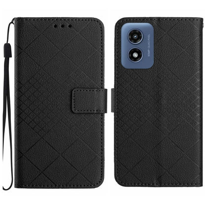 For Motorola Moto G Play 4G 2024 Rhombic Grid Texture Leather Phone Case(Black) - Motorola Cases by buy2fix | Online Shopping UK | buy2fix