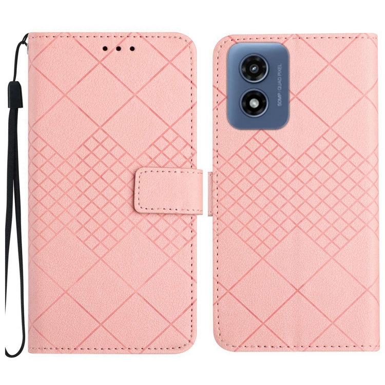 For Motorola Moto G Play 5G 2024 Rhombic Grid Texture Leather Phone Case(Pink) - Motorola Cases by buy2fix | Online Shopping UK | buy2fix