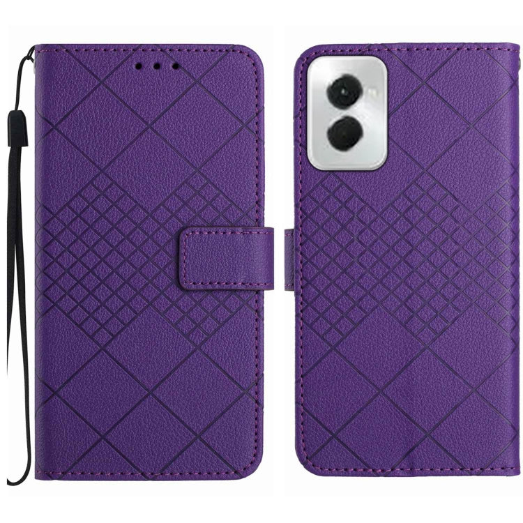 For Motorola Moto G Power 5G 2024 Rhombic Grid Texture Leather Phone Case(Purple) - Motorola Cases by buy2fix | Online Shopping UK | buy2fix