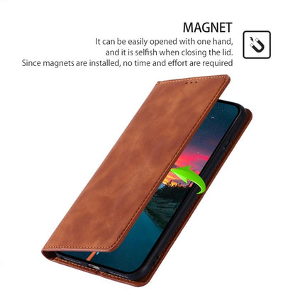 For Motorola Moto G Play 4G 2024 Skin Feel Magnetic Leather Phone Case(Light Brown) - Motorola Cases by buy2fix | Online Shopping UK | buy2fix