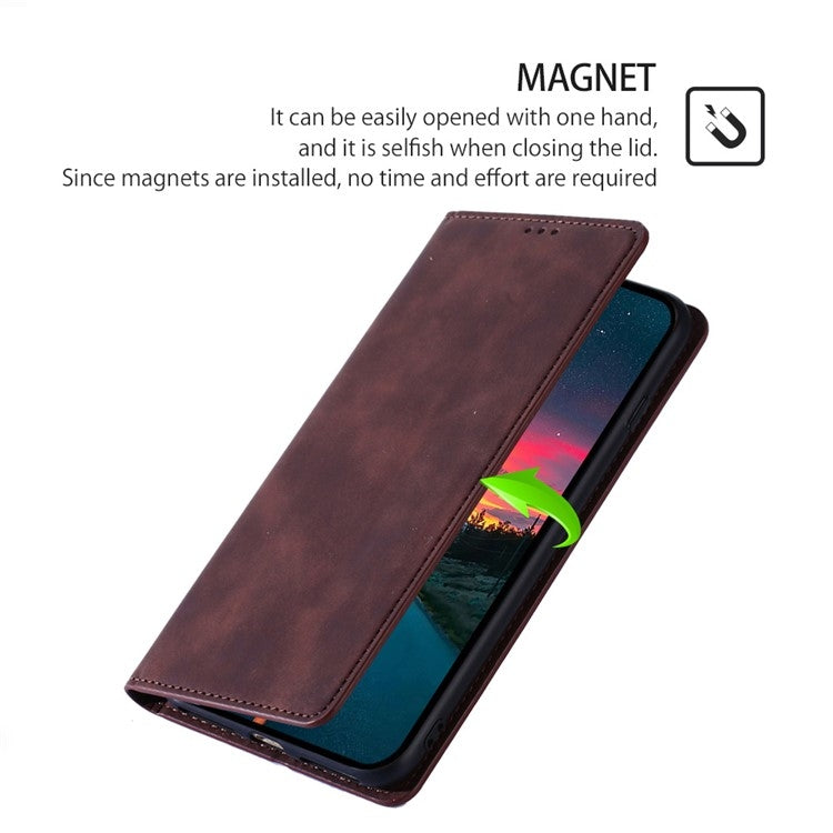 For Motorola Edge 5G 2024 Skin Feel Magnetic Leather Phone Case(Dark Brown) - Motorola Cases by buy2fix | Online Shopping UK | buy2fix