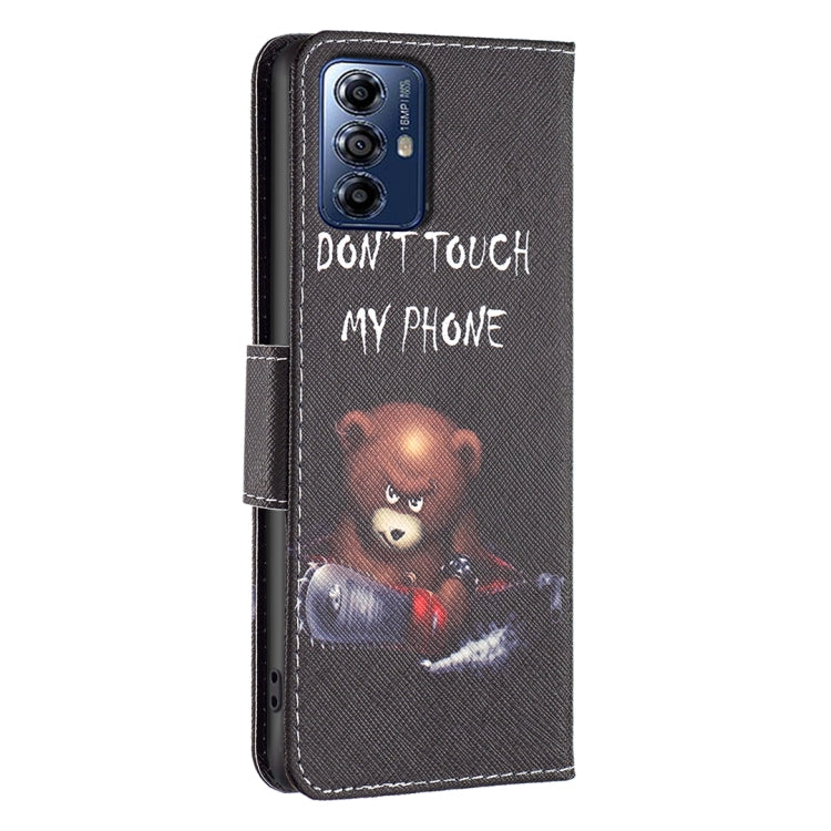 For Motorola Moto G Play 2024 Colored Drawing Pattern Leather Phone Case(Bear) - Motorola Cases by buy2fix | Online Shopping UK | buy2fix