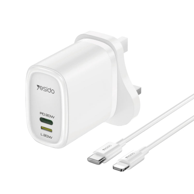 Yesido YC43 PD 20W USB-C / Type-C + 8 Pin Travel Charger with 1m Type-C to 8 Pin Cable, UK Plug(White) - USB Charger by Yesido | Online Shopping UK | buy2fix