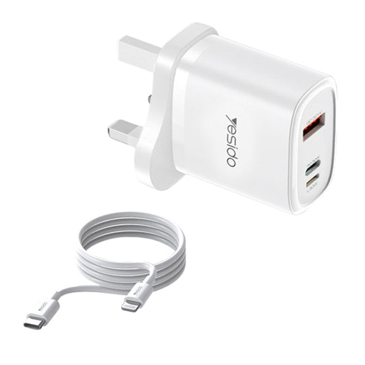 Yesido YC51 30W USB-C / Type-C + USB + 8 Pin Travel Charger with 1m Type-C to 8 Pin Cable, UK Plug(White) - USB Charger by Yesido | Online Shopping UK | buy2fix
