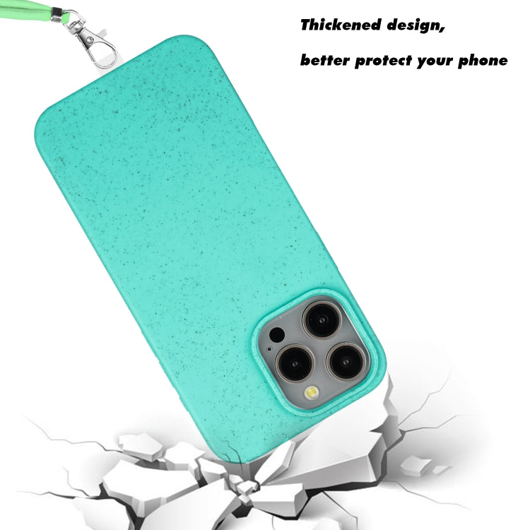 For iPhone 15 Pro Max Wheat MagSafe Magnetic Straw Material + TPU Phone Case with Lanyard(Green) - iPhone 15 Pro Max Cases by buy2fix | Online Shopping UK | buy2fix