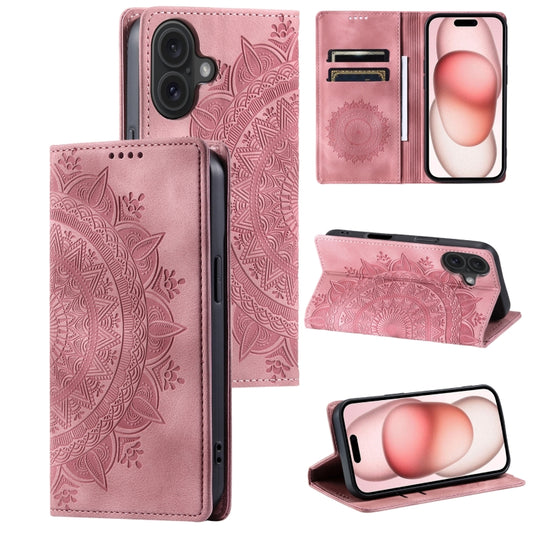 For iPhone 16 Plus Totem Embossed Magnetic Leather Phone Case(Rose Gold) - iPhone 16 Plus Cases by buy2fix | Online Shopping UK | buy2fix