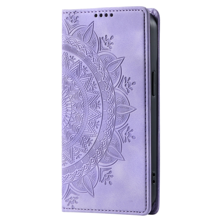 For iPhone 16 Plus Totem Embossed Magnetic Leather Phone Case(Purple) - iPhone 16 Plus Cases by buy2fix | Online Shopping UK | buy2fix