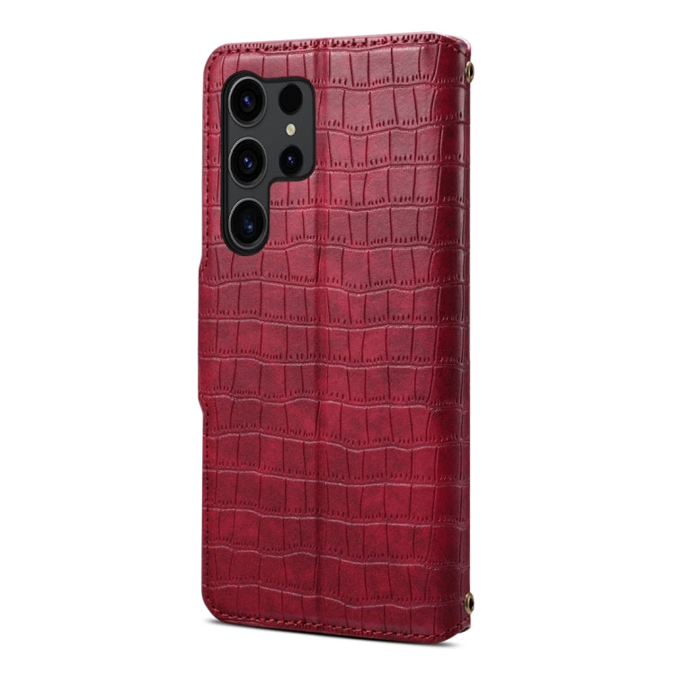 For Samsung Galaxy S24 5G Denior Crocodile Texture Oil Edge Leather Phone Case(Rose Red) - Galaxy S24 5G Cases by Denior | Online Shopping UK | buy2fix