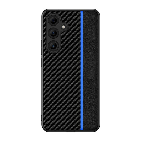 For Samsung Galaxy S25 5G Ultra-thin Carbon Fiber Texture Splicing Phone Case(Blue) - Galaxy S25 5G Cases by buy2fix | Online Shopping UK | buy2fix