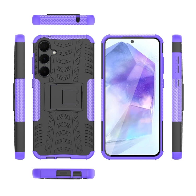 For Samsung Galaxy A55 Tire Texture TPU + PC Phone Case with Holder(Purple) - Galaxy Phone Cases by buy2fix | Online Shopping UK | buy2fix