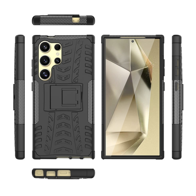 For Samsung Galaxy S24 Ultra 5G Tire Texture TPU + PC Phone Case with Holder(Black) - Galaxy S24 Ultra 5G Cases by buy2fix | Online Shopping UK | buy2fix