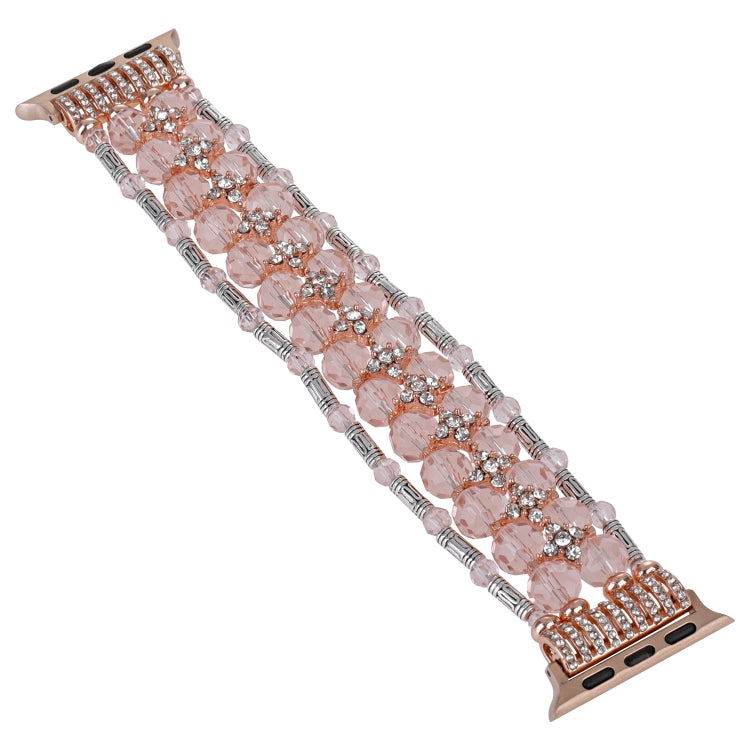 For Apple Watch SE 2023 44mm Beaded Diamond Bracelet Watch Band(Pink) - Watch Bands by buy2fix | Online Shopping UK | buy2fix