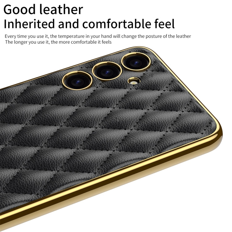 For Samsung Galaxy S24+ 5G GKK Rhombus Pattern Electroplating Plain PU Phone Case(Black) - Galaxy S24+ 5G Cases by GKK | Online Shopping UK | buy2fix