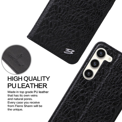 For Samsung Galaxy S24 5G Fierre Shann Crocodile Texture Magnetic Genuine Leather Phone Case(Black) - Galaxy S24 5G Cases by FIERRE SHANN | Online Shopping UK | buy2fix