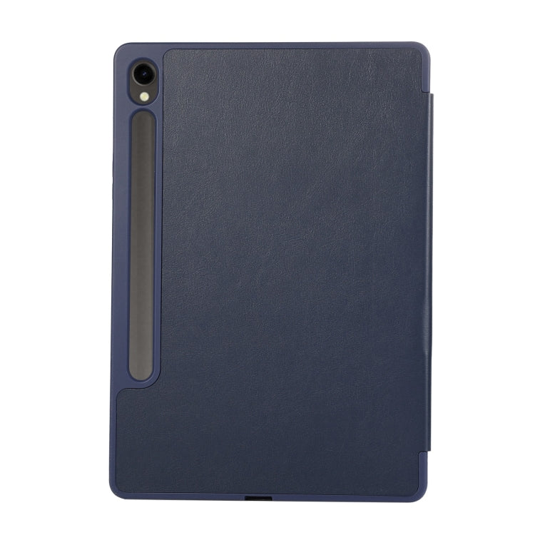 For Samsung Galaxy Tab S9 3-Fold Pure Color TPU Leather Tablet Case with Pen Slot(Dark Blue) - Galaxy Tab S9 Cases by buy2fix | Online Shopping UK | buy2fix