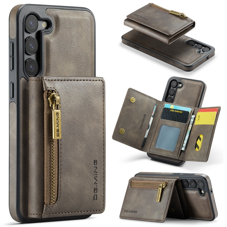 For Samsung Galaxy S23 DG.MING M5 Series Zip RFID Multi Card Detachable Leather Phone Case(Coffee) - Galaxy S23 5G Cases by DG.MING | Online Shopping UK | buy2fix