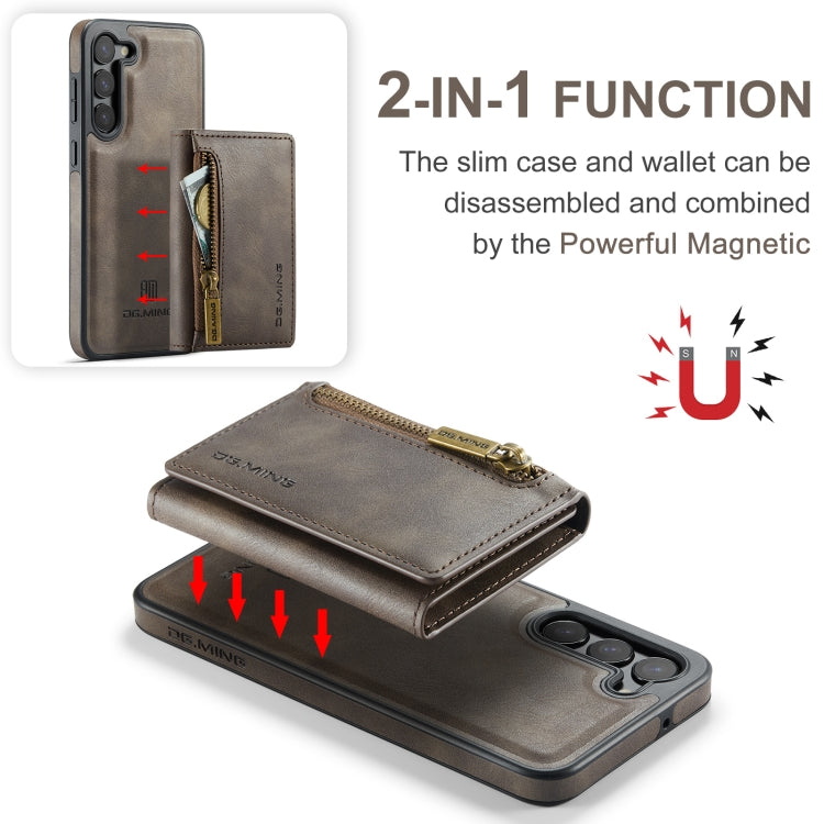 For Samsung Galaxy S23+ DG.MING M5 Series Zip RFID Multi Card Detachable Leather Phone Case(Coffee) - Galaxy S23+ 5G Cases by DG.MING | Online Shopping UK | buy2fix