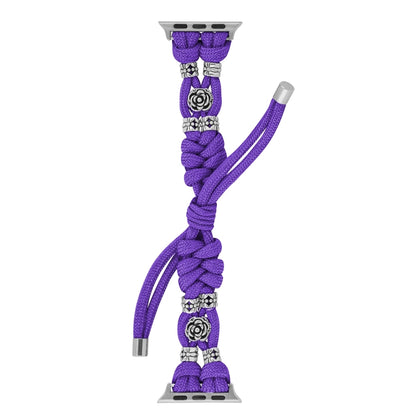 For Apple Watch Ultra 2 49mm Chrysanthemum Beads Paracord Braided Watch Band(Purple) - Watch Bands by buy2fix | Online Shopping UK | buy2fix