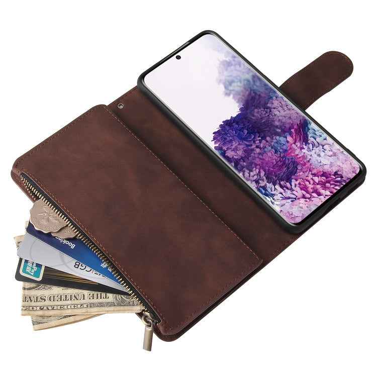 For Samsung Galaxy S21 5G Multifunctional Frosted Zipper Wallet Leather Phone Case(Coffee) - Galaxy S21 5G Cases by buy2fix | Online Shopping UK | buy2fix