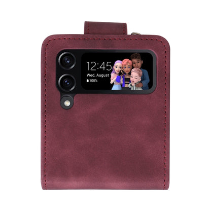 For Samsung Galaxy Z Flip4 Multifunctional Frosted Zipper Wallet Leather Phone Case(Wine Red) - Galaxy Z Flip4 5G Cases by buy2fix | Online Shopping UK | buy2fix