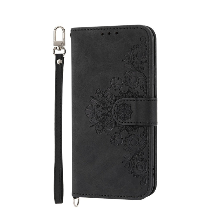 For Google Pixel 9 Skin-feel Flowers Embossed Wallet Leather Phone Case(Black) - Google Cases by buy2fix | Online Shopping UK | buy2fix