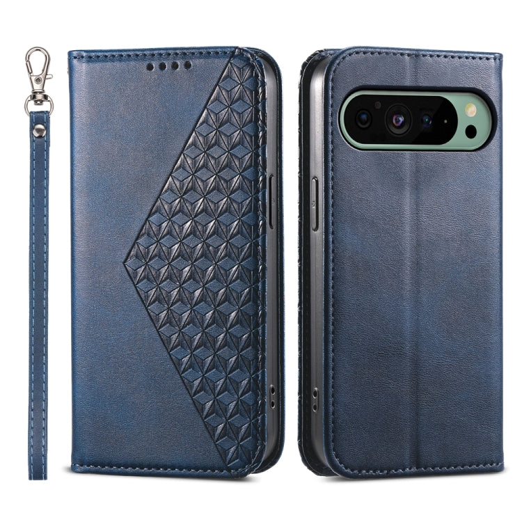 For Google Pixel 9 Cubic Grid Calf Texture Magnetic Leather Phone Case(Blue) - Google Cases by buy2fix | Online Shopping UK | buy2fix