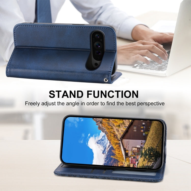 For Google Pixel 9 Pro Cubic Grid Calf Texture Magnetic Leather Phone Case(Blue) - Google Cases by buy2fix | Online Shopping UK | buy2fix