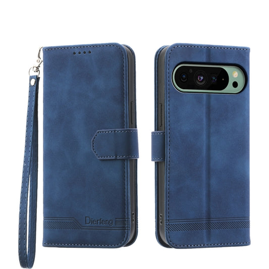 For Google Pixel 9 Dierfeng Dream Line TPU + PU Leather Phone Case(Blue) - Google Cases by buy2fix | Online Shopping UK | buy2fix