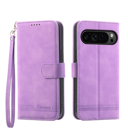 For Google Pixel 9 Pro Dierfeng Dream Line TPU + PU Leather Phone Case(Purple) - Google Cases by buy2fix | Online Shopping UK | buy2fix