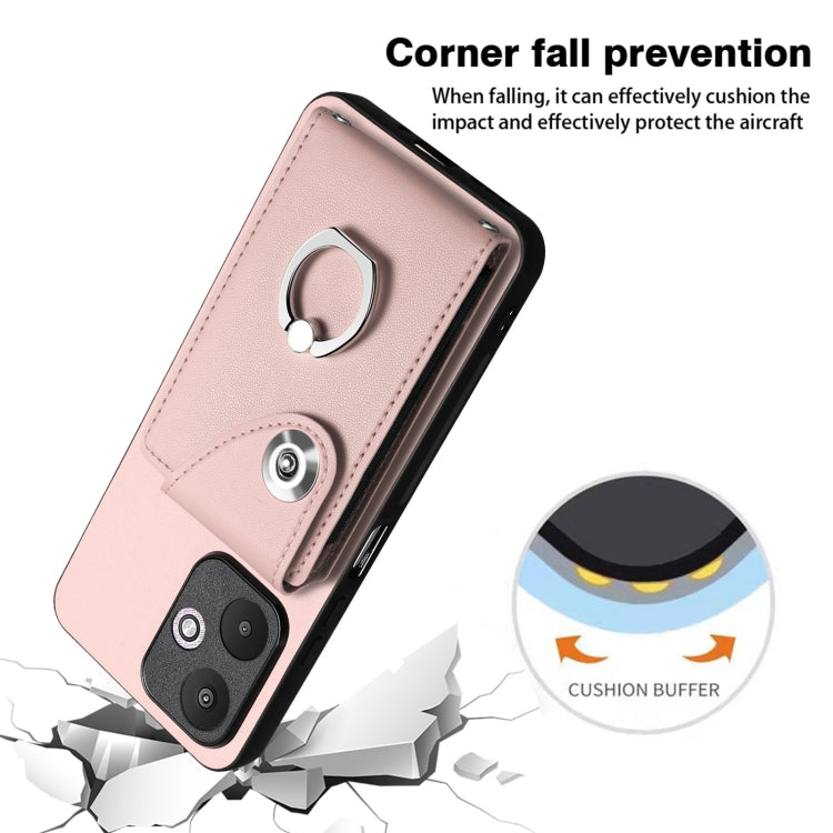 For Xiaomi Redmi 13C 5G / Redmi 13R Organ Card Bag Ring Holder PU Phone Case(Pink) - 13C Cases by buy2fix | Online Shopping UK | buy2fix